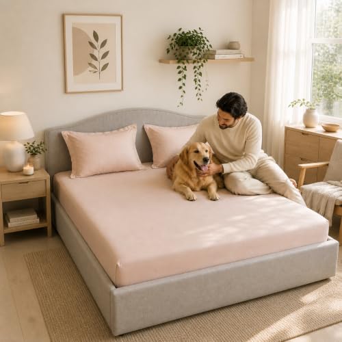 Image of Linen Home Cotton Percale Fitted Bedsheet Set Double Size Light Taupe