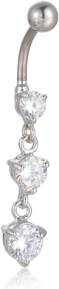 CANDYFANCY 14G Dangly Belly Button Rings Surgical Steel Gem Navel Rings Dangle Triple Round CZ Barbell Belly Piercings Jewelry