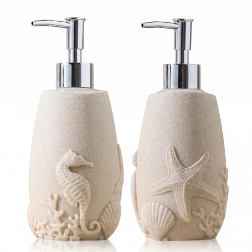 Haocoott Soap Dispensers 11.84 OZ 2 PCS Ocean Theme Beige Bottle