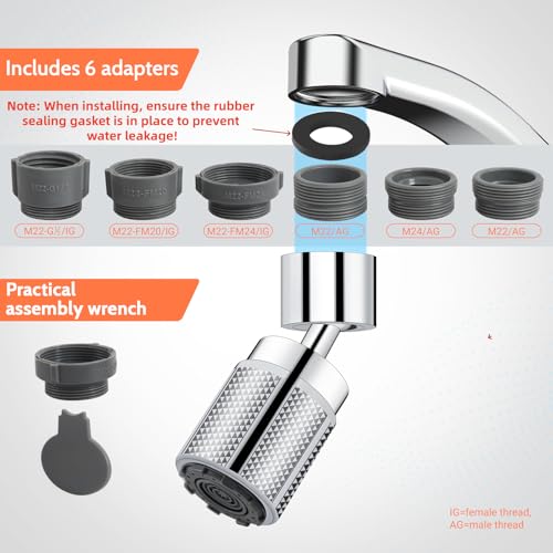 HUAERSICO Wasserhahn aufsatz Universal mit Drei Strahlarten - Wasserhahn aufsatz schwenkbar mit Sechs Wasserhahnadapter, Für Küche und Bad