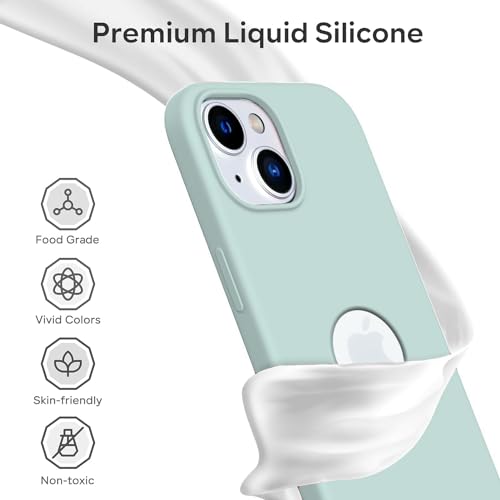 Image of Elzzi Microfiber Logo Cover Compatible for iPhone 15 Plus Case Liquid Silicone Cases Full Body 4 Layer Protective Covers Shockproof Back Cover (Mint)