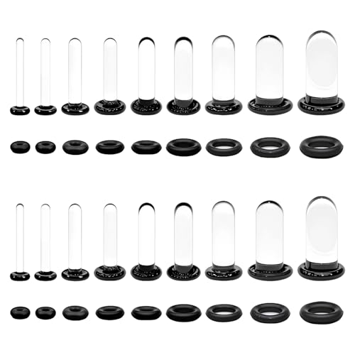 Obantrsz Ear Stretching Kit, 18Pcs Single Flare Glass Plugs Gauges 1.6mm to 7mm with Silicone O-Rings, Ear Stretcher Set for Men Women, Body Jewelry Piercing Expanders