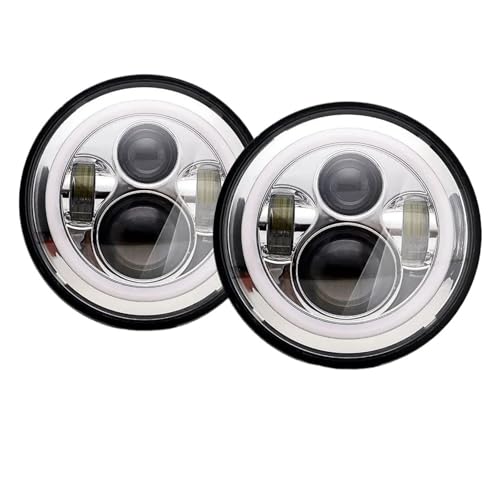 Phares Avant LED 7 Pouces Defender 90 110 Optique Ronde Chrome Feux de Jour Auto