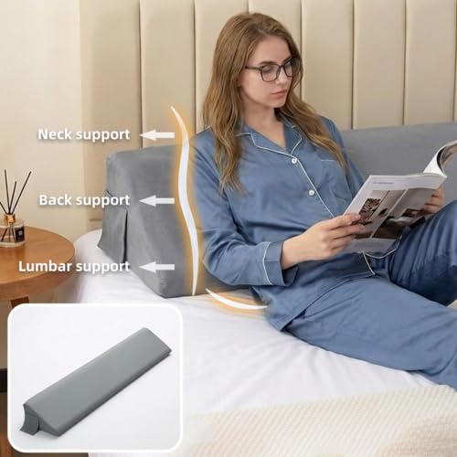 Cojín triangular para respaldo con funda lavable y bolsillo lateral para cama y sofá 7