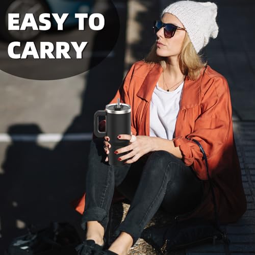 Image of 30 oz Tumbler with Handle,Tumbler with Lid and Straw,Double Wall Insulated Cup Stainless Steel Travel Mug(Cold for 34 Hours),Water Bottle for Iced Tea,Coffee,Cold Beverages(Black)