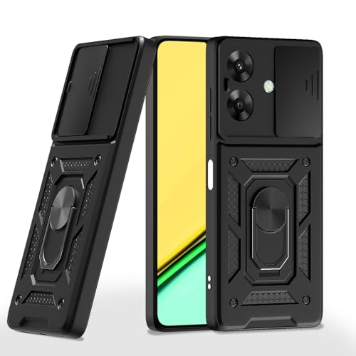 Image of Pikkme D10 Tough Armor Bumper Case | 360 Protection Case | Sliding Camera Shield Cover & Ring Holder Stand Back Cover for Realme Narzo N61 / Realme C61 4G (Black)