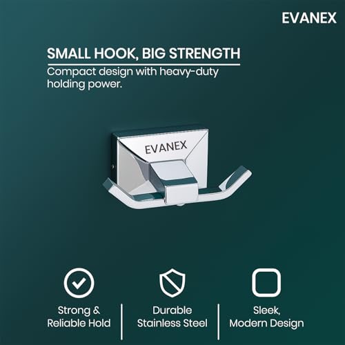 Image of EVANEX Rob Hook, 304 Grade Stainless Steel, Wall Towel Hooks Coat Hook, Chrome Robe Hook, Door Hanger Towel Robe, Clothes Cabinet Closet Sponges Hook for Bathroom & Kitchen (Vento)