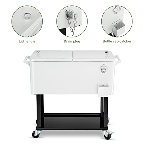 image for EDOSTORY 80 Quart White Rolling Ice Chest Cooler Cart,Patio Backyard P