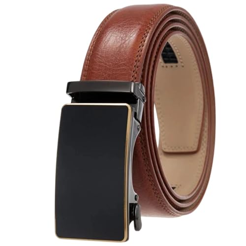 Men's 35Mm Wide Genuine Leather Belt, Adjustable Double-Sided Work Belt Red Brown 125cm