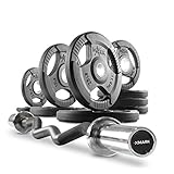XMark Olympic Bar Curl Bar with Weights Offer, Olympic Weights 95 lb Set of TRI-Grip Olympic Weight...