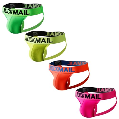 JOCKMAIL 4pcs/Pack 4PCS/Pack Men Underwear Mesh Mens Tong Comfortable Jock strap (as1, alpha, m, regular, regular, 240-Green/Rose/Yellow/Orange-4pcs, Large)
