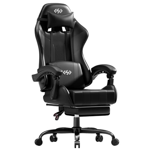 HLFURNIEU Silla Gaming Ergonómica, Silla Gamer con Reposapiés y Soporte Lumbar, Silla Ordenador con Spring Cushion, Sillon Gamer Altura Regulable, Respaldo Ajustable, Cadeira Gaming Negro