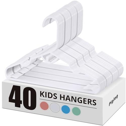 Image of PIGLOG Toddler Hangers - 40 Pack of Baby Closet Hanger for Clothing Pants Coats Skirt, White Plastic Kids Hanger for Nursery Boys and Girls, Stackable 11.4" Small Children's Clothes Hangers for Kids