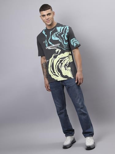 Image of Bewakoof Men's Cotton Jersey Typography Oversized Fit Half Sleeve Round Neck T-Shirt | Casual Wear | Street Wear | Oversized t Shirt for Men Cotton | Baggy