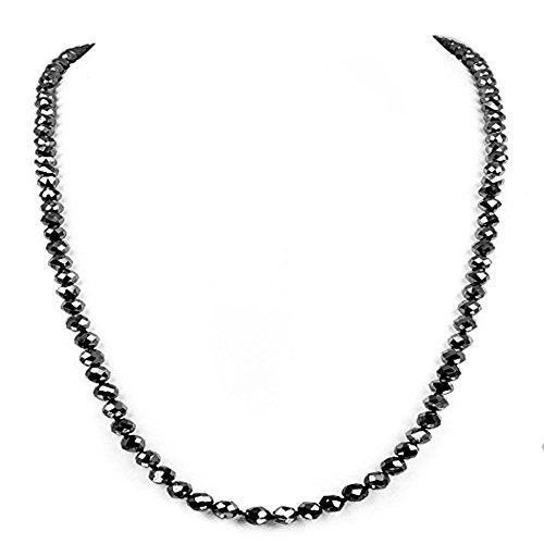 skyjewels Round Black Diamond 4mm Beads Necklace in 925 Sterling Silver Clasp 22 inches