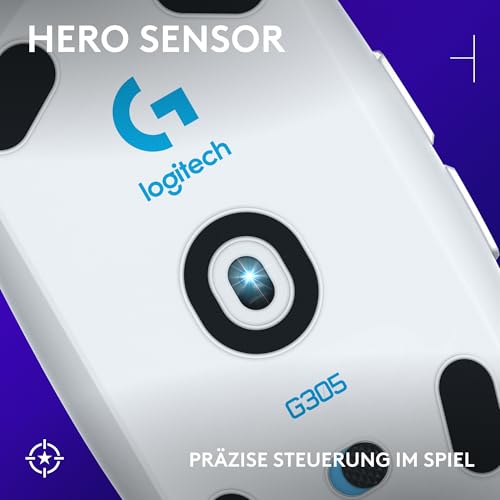 Logitech G G305 LIGHTSPEED kabellose Gaming-Maus mit HERO 12K DPI Sensor, Wireless Verbindung, 6 programmierbare Tasten, 250 Stunden Akkulaufzeit, Leichtgewicht, PC/Mac - Weiß 2