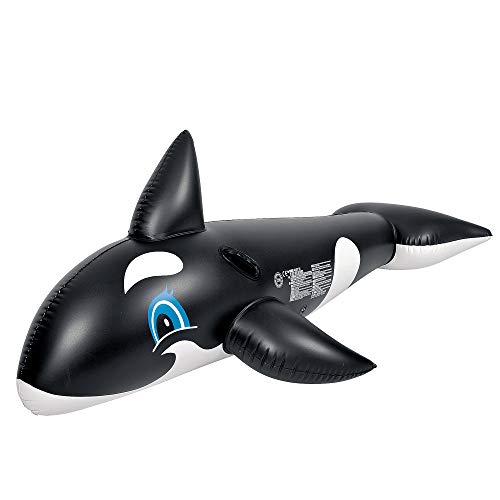Inflatable Black and White Killer Whale Children's Pool Float Rider with Handles, 75-Inch