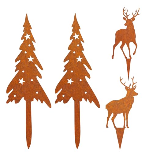 Jenshhch Gartenstecker Weihnachten Stern Roststecker, Metall Gartendeko Rost Elch Weihnachtsbaum...