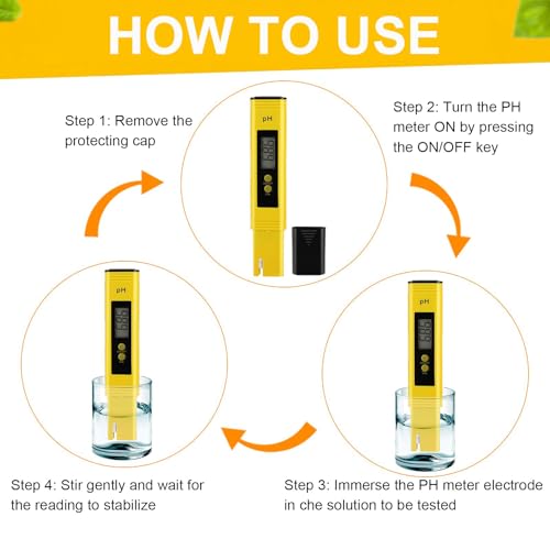 PH Messgerät, PH Wert Messgerät, PH Meter mit LCD Anzeige, PH Tester Tragbarer für Wasser Pool Aquarium Trinkwasser pH Meter Hohe Genauigkeit, 0.00-14.00 Messbereich