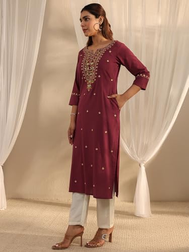 Image of Libas Embroidered Cotton Straight Kurta | Ethnic wear | Bridal Suit | Wedding Dress | Occasion wear