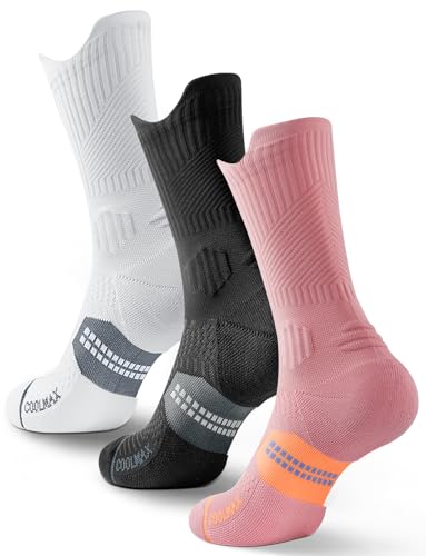 Juclise Kompressionssocken aus Bambus-Viskose zum Laufen feuchtigkeitsableitend Anti-Blasen-Socken zum Wandern Sport Radfahren (DE/NL/SE/PL Numerisch 38 42 Regular Regular Schwarz+Weiß+Rosa)