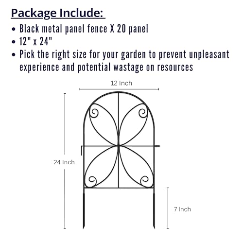 ShopLaLa Animal Barrier Fence (20 Panels) 12in(L) x 24in(H) Rustproof Black Metal Wire Fencing Flower Edging for Landscape Patio Yard Outdoor No Dig Decorative Garden Boarder Fences for Yard D-B24 - Thumbnail 2