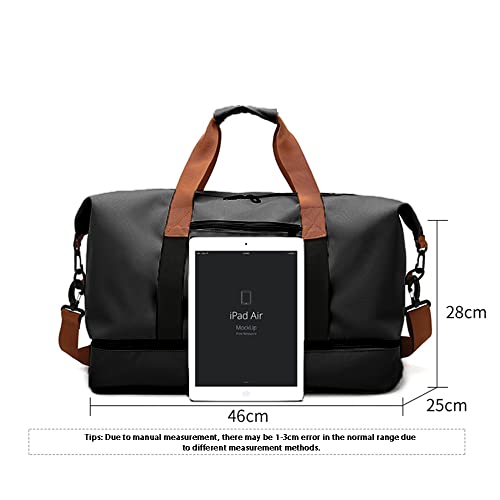 Travel Duffel Bag with Shoes Compartment, Sport Gym Duffle Holdall Bag Training Handbag Yoga Bag Travel Overnight,Waterproof Large Sports Duffel Bag Training Handbag Black 46 * 28 * 25cm2