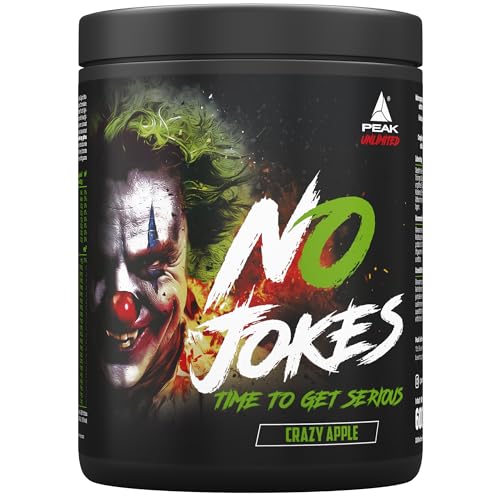 PEAK No Jokes – 600 g de sabor Crazy Apple I 30 porciones I Concentrated Pre Workout Booster con L-citrulina, L-arginina HCl, cafeína y beta alanina para bombeo y enfoque I vegano
