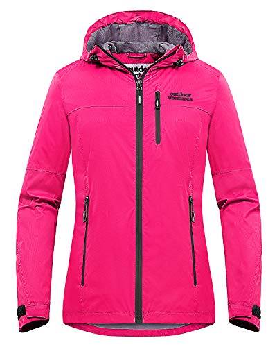 Outdoor Ventures Packable Rain Jacket Women Lightweight Waterproof Raincoat with Hood Cycling Bike