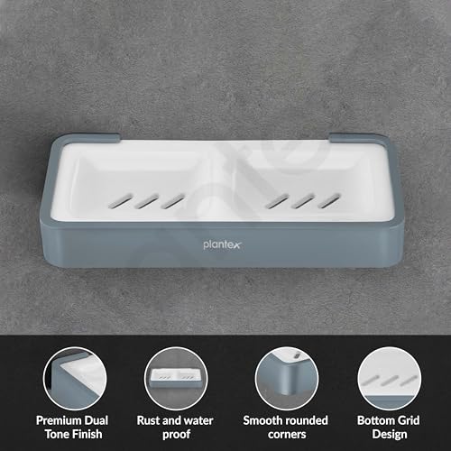 Image of Plantex Aluminium and Acrylic Dual Soap Case /Double Soap Holder for Bathroom /Soap Stand /Bathroom Accessories - (Grey and Milky White)