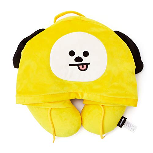 BT21 Official Merchandise by Line Friends - CHIMMY Character Hooded Travel Neck Pillow, Yellow