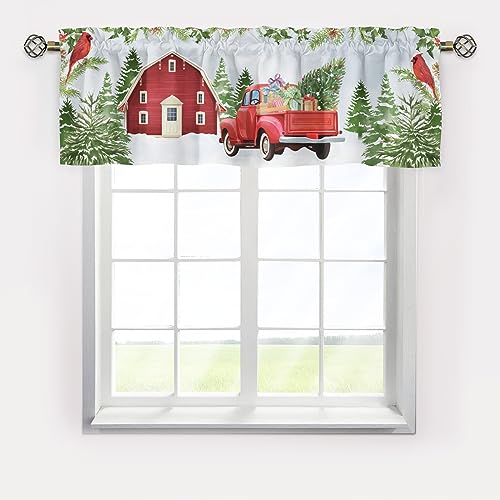 Christmas Truck Valance Curtains,Window Valance Short Curtains,Blackout Valance Curtains,Rod Pocket Short Window Valance Curtains,Farmhouse Window Curtains for Kitchen Living Room Bedroom Bathroom