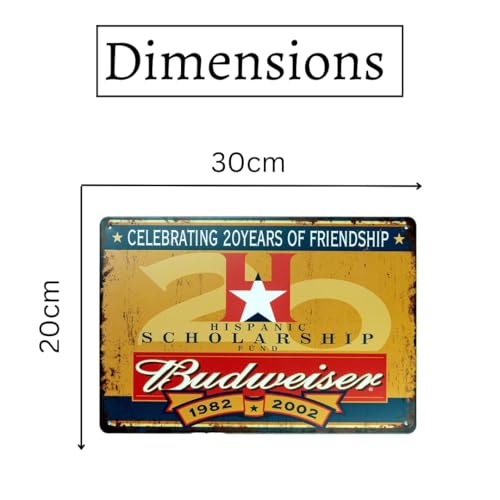 Image of Decorative Retro Metal Signs Wall Plate - 12x8 Inch (Budwiser Retro) | Weatherproof Vintage Metal Sign Plate for Cafe, Home, Bar, Garage | Decorative Wall Hanging Sign Board
