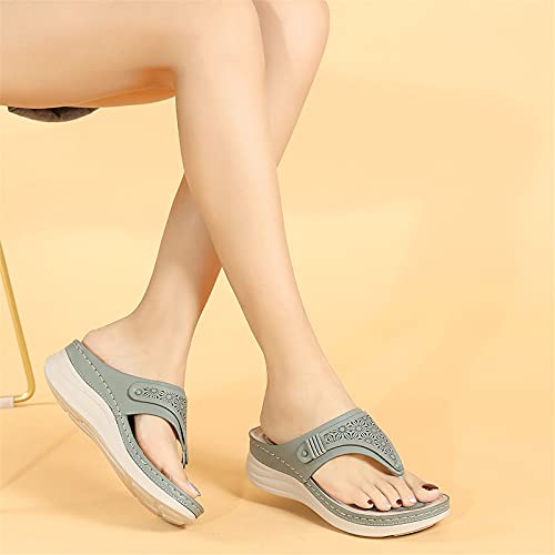 Lazzy Women Wedge Sandals Summer Casual Flip Flops Clip Toe Platform Sandals Slip On Slides Beach Outdoor Walking Sandals Green Size 7 #TOP4