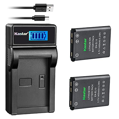 Kastar Battery (X2) & LCD Slim USB Charger for Nik EN-EL10 MH-63 and Nik Coolpix S60 S80 S200 S210 S220 S230 S500 S510 S520 S570 S600 S700 S3000 S4000 S5100 + More Camera