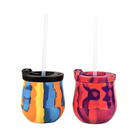 Silipint Silicone Unbreakable Wine Glass 2-Pack Tumblers with Lids and Straws. Reusable & Shatterproof Wine Tumblers, (2-Pack, Canyon Blues & Radberry) Cover