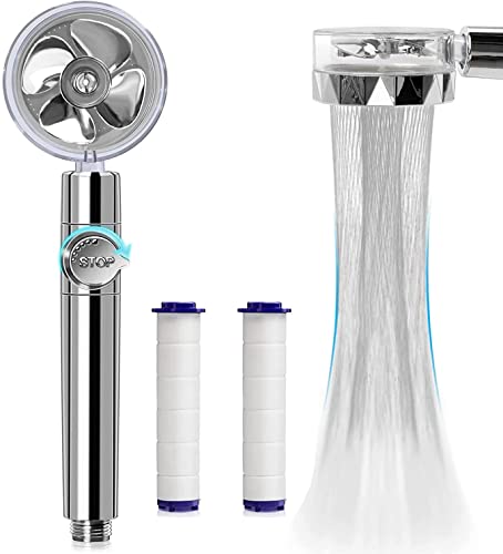 Pommeau de douche à haute pression à hélice rotatif à 360 degrés avec filtre, pommeau de douche turbo spa avec ventilateur et interrupteur (argent)