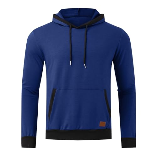 Pullover Hoodies for Men Solid Long Sleeve Drawstring Hooded Sweatshirt Trendy 2025 New Hoodies with Pockets