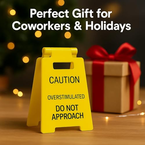VDOR Office Desk Accessories Sign: Funny Gag Gifts Mini Caution Overstimulated Sign for Coworker & Boss – Cubicle Decor Home Office — view 5