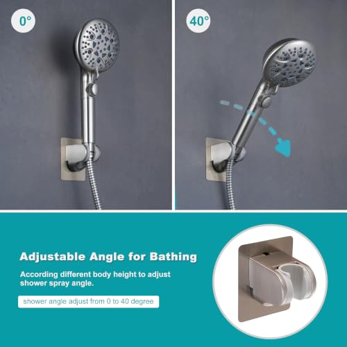 Image of GwernKB Shower Head Holder Strong Adhesive No Drilling Wall Mount Adjustable Handheld Showerhead Bracket for RV Kids Bathroom Shower,Fix Firmly and Use Conveniently (Brushed Nickle, 1)