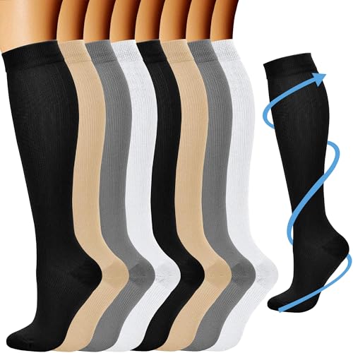 Opiniones y reviews de Medías y calcetines para Mujer que Puedes Comprar On-line. 43 Calcetines de Compresión Mujeres y Hombres, 8 Pares Rodilla Alta Calcetines, Ideal Calcetines para Medias Compresión para Correr, Vuelo, Viajes(15-20 mmHg)