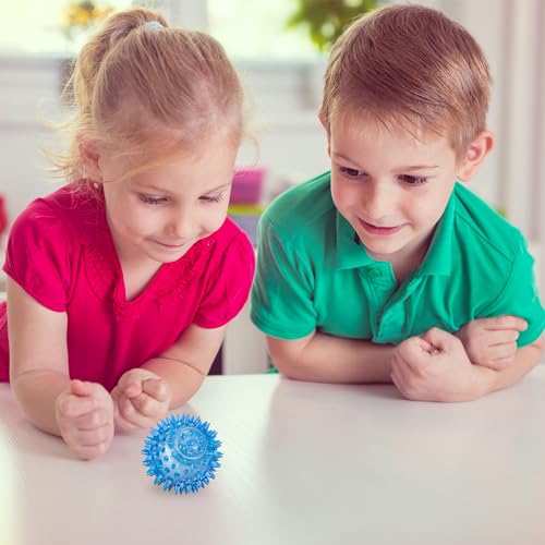 Relaxdays LED Igelball, 12er Set, blinkende Leuchtbälle in 4 Farben, mit Noppen, LED Flummis für Kinder, Ø 6,5 cm, bunt