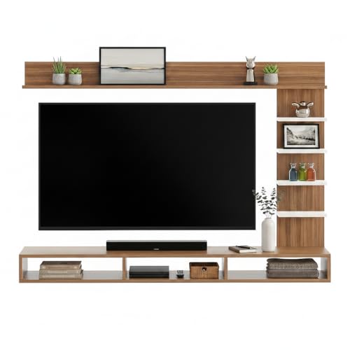 Image of FURNEASER Eplus Engineered Wood Wall Mount TV Unit /TV Stand /TV Cabinet /TV Entertainment Unit /Set Top Box Stand (Ideal for 50-55 Inch) (D.I.Y) (Exotic Teak & White)