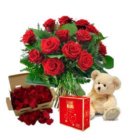 Ramo Rosas rojas naturales | Pétalos | Bombones | Peluche | Florclick | Ramo de flores naturales en 24 horas y envío GRATIS