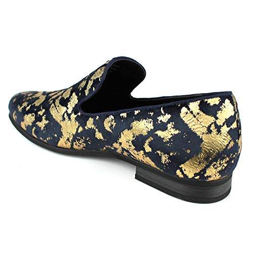 AZAR MAN Men's Slip On Velvet Gold Leopard Print Dress Shoes Loafers LS213