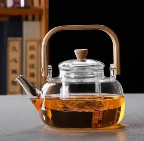 Image of Celvee 900ml Borosilicate Glass Teapot with Wooden Handle & Lid Heat Resistant Clear Kettle for Loose Leaf Tea, Flower Tea & Herbal Infusion,Glass Tea Kettle Stovetop Safe (Glass Tea Pot 900ml)