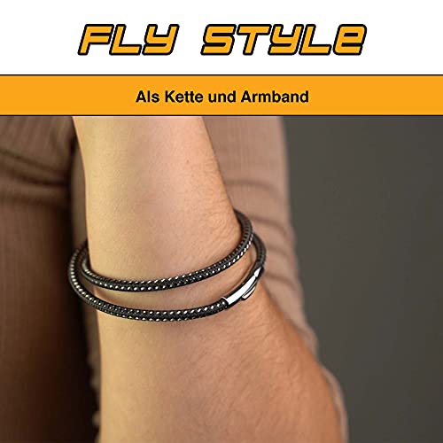Fly Style Halskette Armband aus Kunstleder schwarz geflochten mit Verschluss aus Edelstahl - Herren Kette, Längen:ca. 55.0 cm, Stärke:4 mm