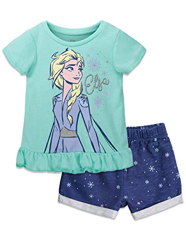 Disney Frozen Big Girls French Terry Short Sleeve Graphic T-Shirt & Shorts Set Mint 10-12