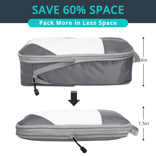 6 Set Compression Packing Cubes for Travel - Compressible, Lightweight, and Space-Saving Packing Cubes, Travel Essentials for Women, Grey - Image 3