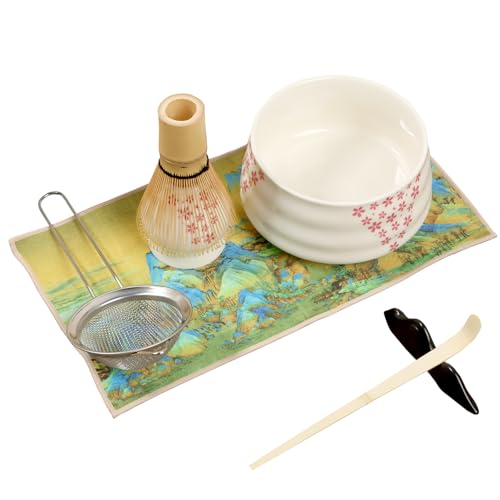 8Pcs Matcha Whisk Set Practical Matcha Making Kit with Ceramic Bowl Matcha Whisk Ceramic Whisk Holder Tea Scoop Stand Matcha Powder Sifter for Tea Lovers